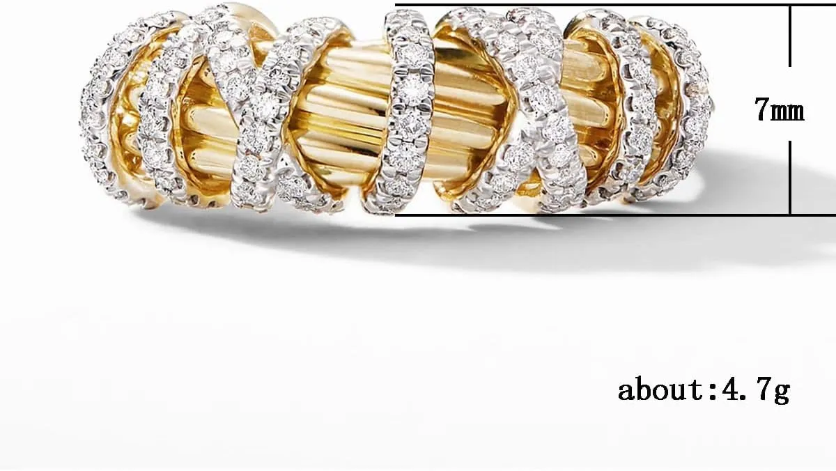 18k gold geometric line women's ring fashionable and personalized set with small diamond alloy ring style, line temperament, CZ zircon unique ring
