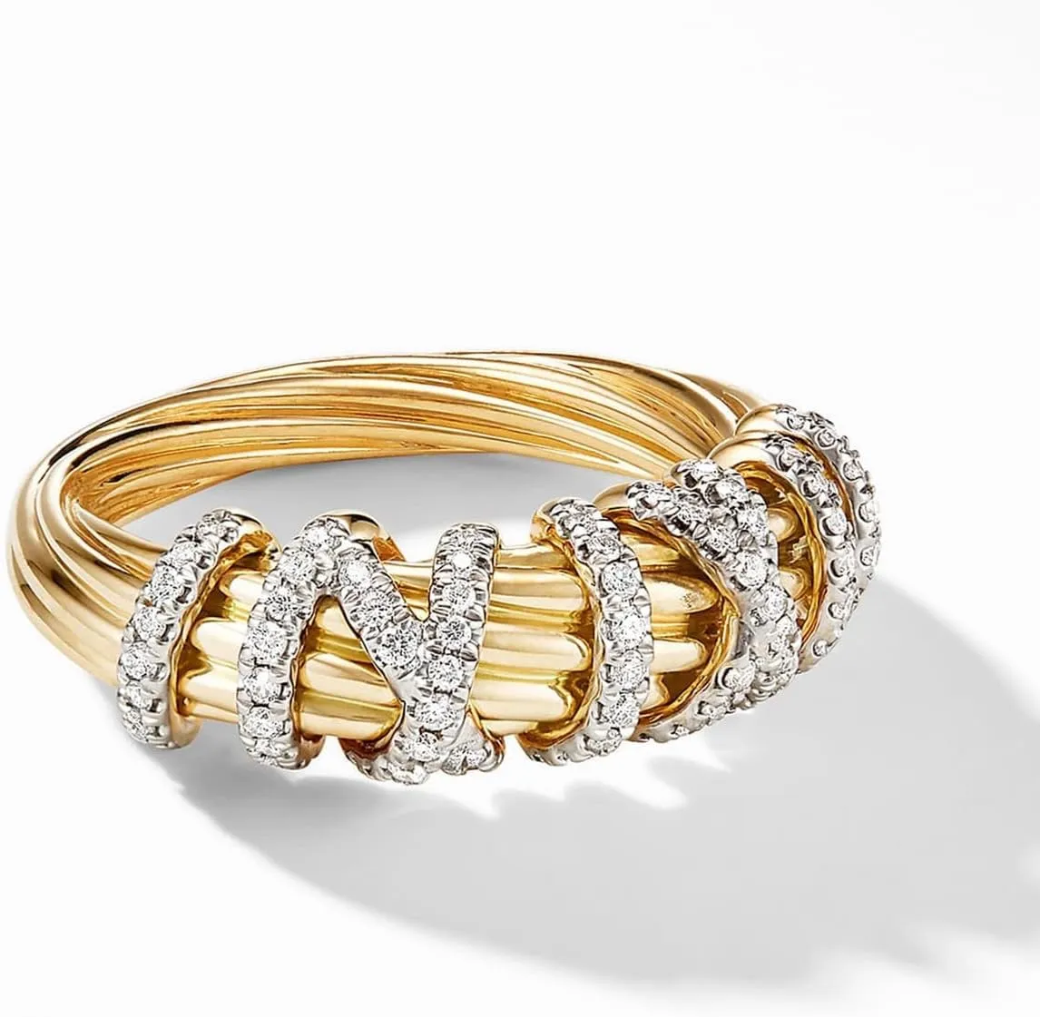 18k gold geometric line women's ring fashionable and personalized set with small diamond alloy ring style, line temperament, CZ zircon unique ring