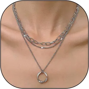 18K Gold Multi Layer Chain Choker Necklaces, Stackable Punk Hip-Hop Twisted Circle Pendant Necklaces, Exaggerated Statement Jewelry Gifts for Women Her