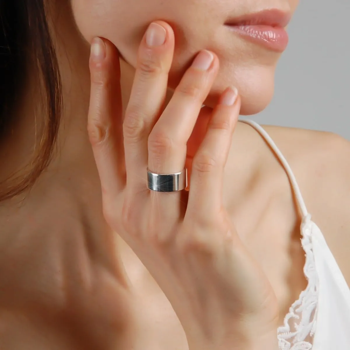 18K Gold or 925 Sterling Silver Plated Wide Ring - Hypoallergenic Simple Chunky Band Rings for Women, Made in the USA