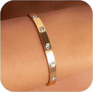 18K Gold Plated Bracelets for Women Love Bangle with Cubic Zirconia Crystal Friendship Bracelets for Women Fashion Simple Jewelry Gifts