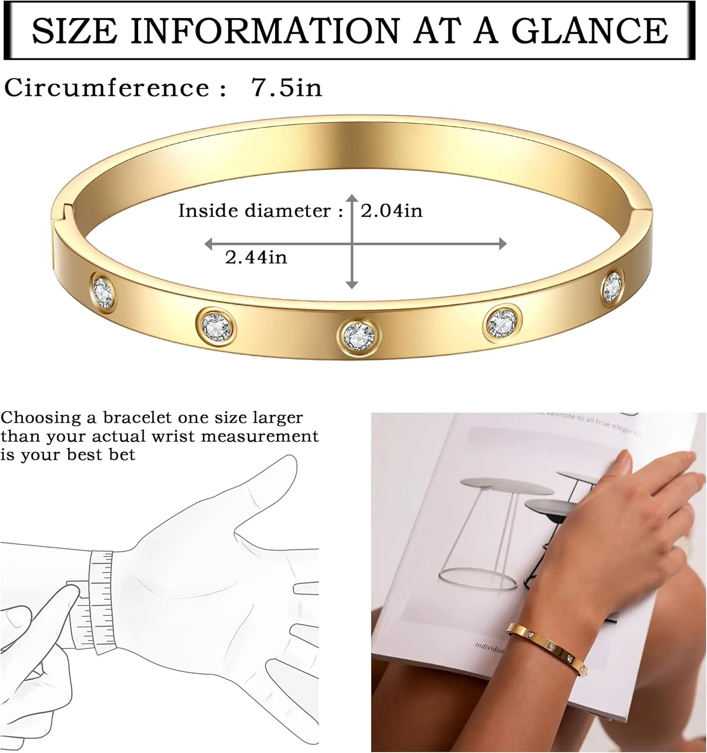 18K Gold Plated Bracelets for Women Love Bangle with Cubic Zirconia Crystal Friendship Bracelets for Women Fashion Simple Jewelry Gifts