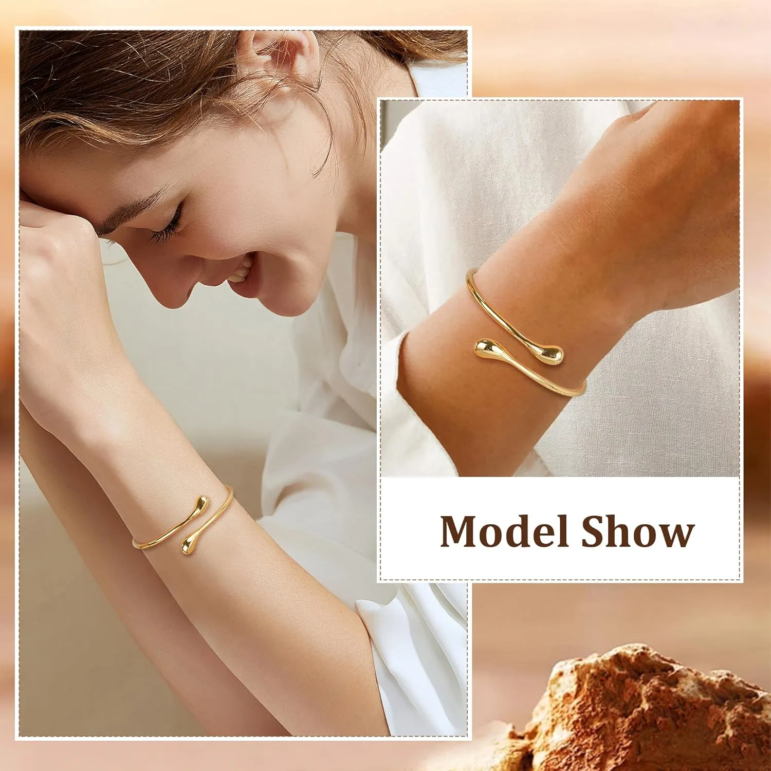18K Gold Plated Cuff Bracelets for Women Open Adjustable Gold Cuff Bangle Bracelets Thick Hammered Wrist Cuff Bracelets Thin Minimalist Gold Cuff Bracelet