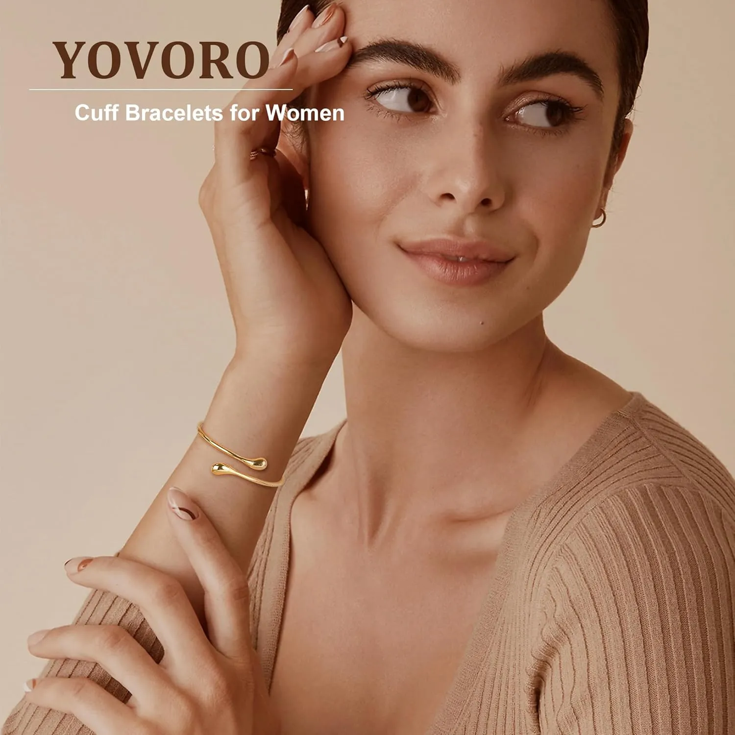 18K Gold Plated Cuff Bracelets for Women Open Adjustable Gold Cuff Bangle Bracelets Thick Hammered Wrist Cuff Bracelets Thin Minimalist Gold Cuff Bracelet