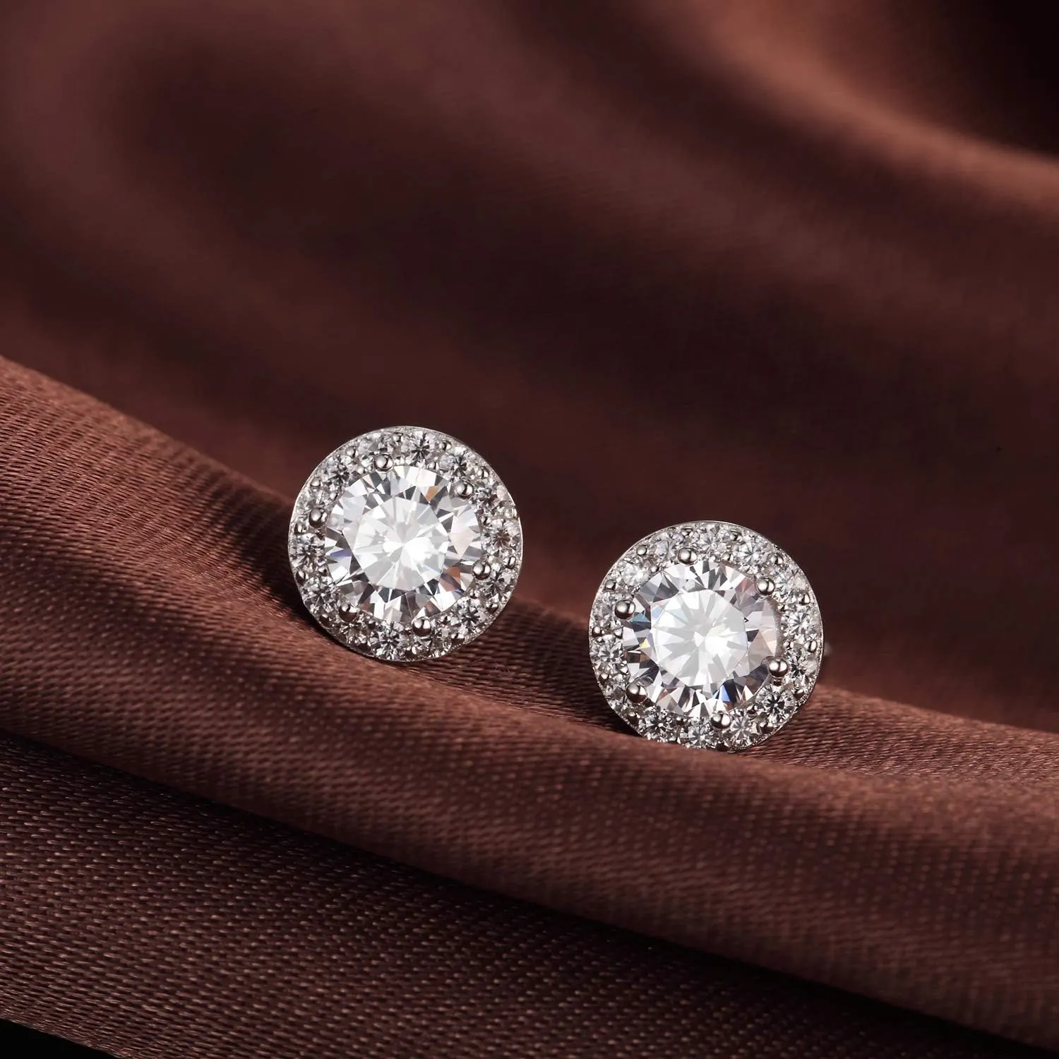 18K White Gold Plated Halo Stud Earrings Sparkle Simulated Diamond Earrings for Women Men s925 Sterling Silver 5A  Cubic Zirconia Hypoallergenic Earrings Multiple Colors