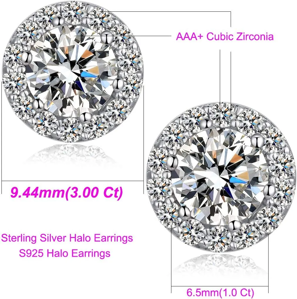 18K White Gold Plated Halo Stud Earrings Sparkle Simulated Diamond Earrings for Women Men s925 Sterling Silver 5A  Cubic Zirconia Hypoallergenic Earrings Multiple Colors