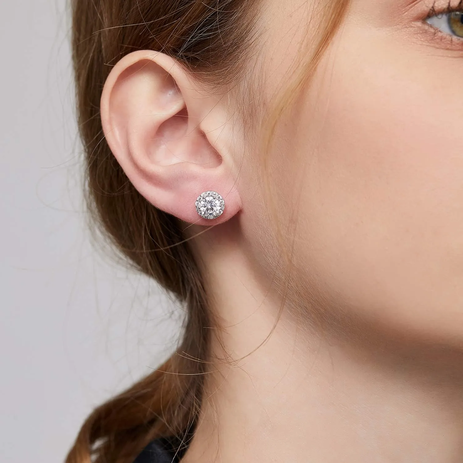 18K White Gold Plated Halo Stud Earrings Sparkle Simulated Diamond Earrings for Women Men s925 Sterling Silver 5A  Cubic Zirconia Hypoallergenic Earrings Multiple Colors