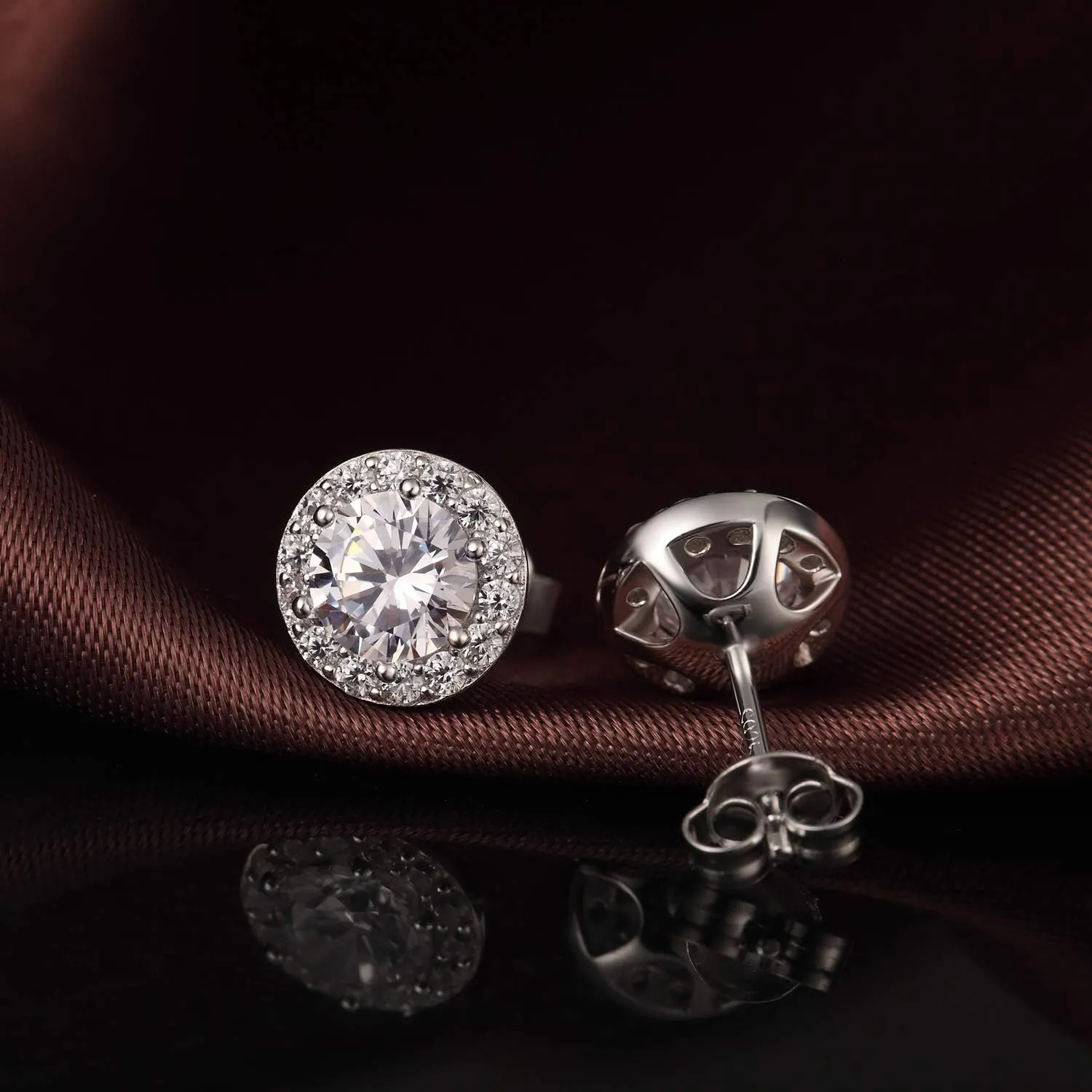 18K White Gold Plated Halo Stud Earrings Sparkle Simulated Diamond Earrings for Women Men s925 Sterling Silver 5A  Cubic Zirconia Hypoallergenic Earrings Multiple Colors