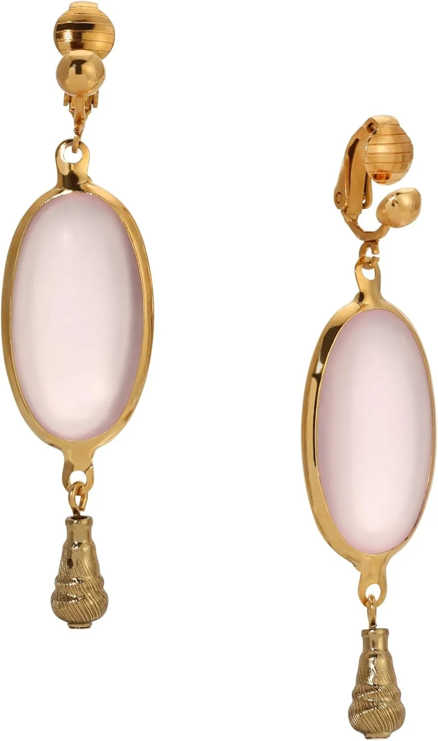 1928 Jewelry Oval Matte Rose Pink Stone Teardrop Bead Clip On Earrings For Women, Non Piercing Ear Rings, Pierceless Snap On Made In USA