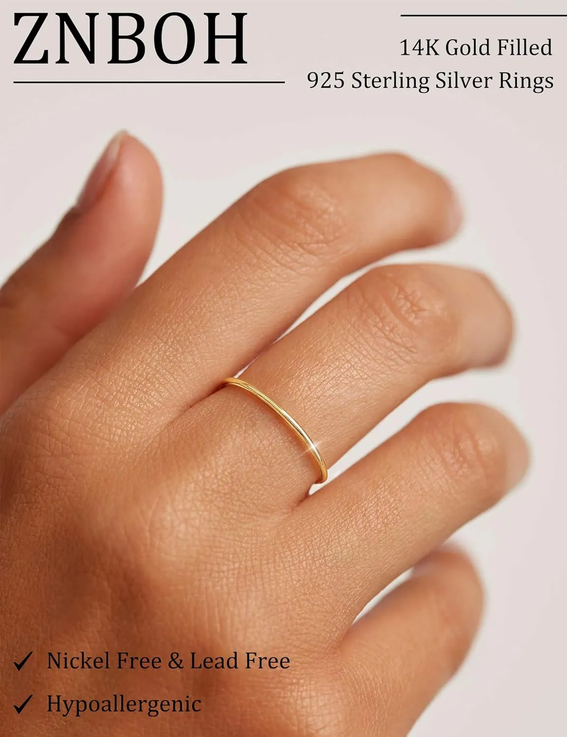 1mm S925 Sterling Silver Rings for Women Non Tarnish 14K Gold Filled Thin Stackable Thumb Rings Set for Men Pinky Stacking Dainty Knuckle Band Cute Ring Jewelry Gift Comfort Fit Size 6 to 10