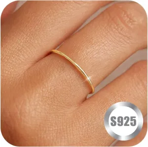 1mm S925 Sterling Silver Rings for Women Non Tarnish 14K Gold Filled Thin Stackable Thumb Rings Set for Men Pinky Stacking Dainty Knuckle Band Cute Ring Jewelry Gift Comfort Fit Size 6 to 10