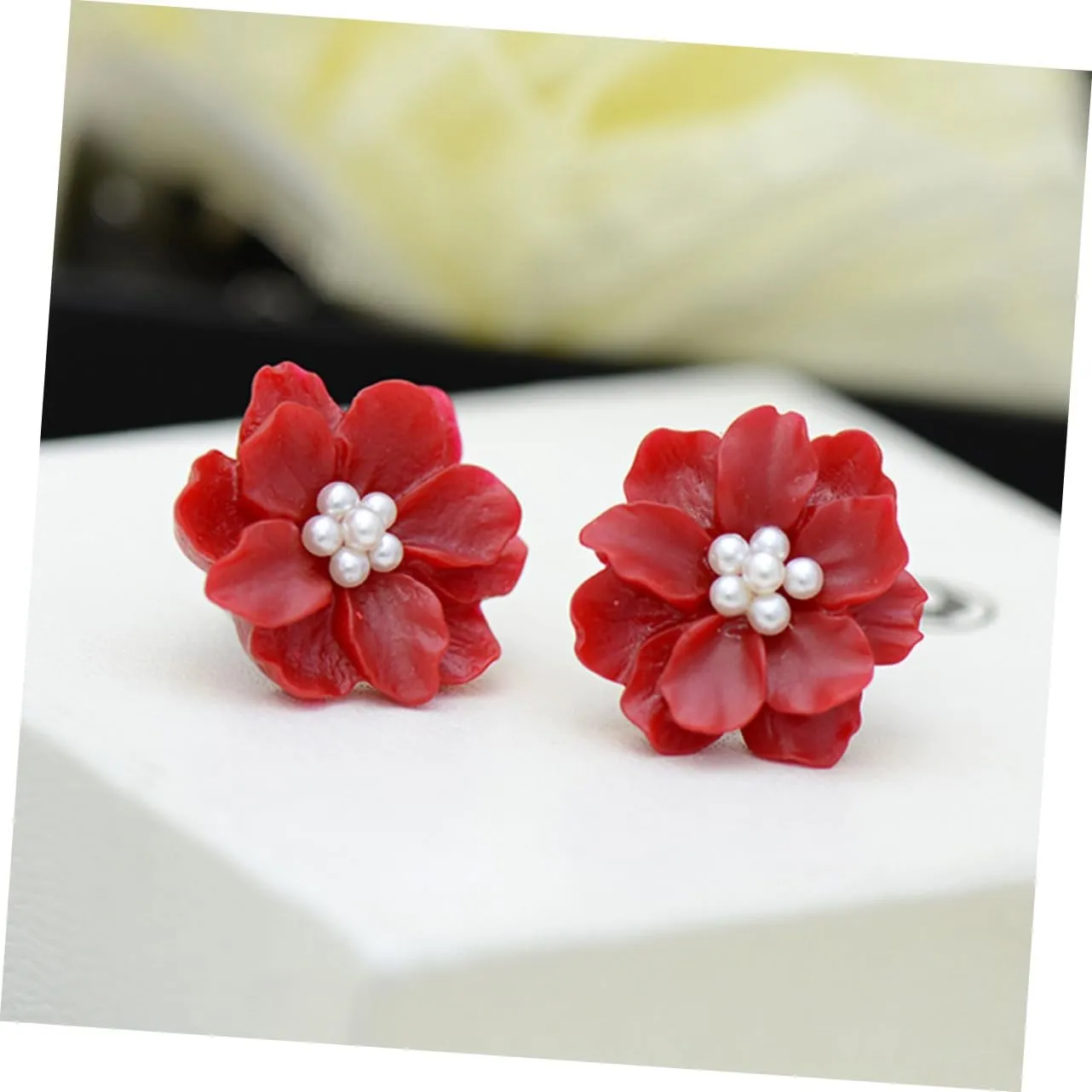 1pair Symmetrical Ear Rings Pearl Earring Crystal Flower Ear Floral Ear Studs Pearl Earings