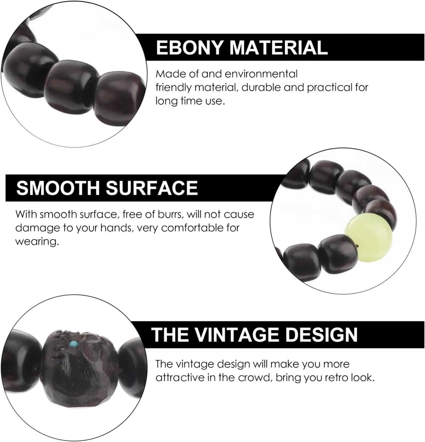 1pc Ebony Bracelet Buddhist Beads Pendant Wooden Bracelets Buddhist Beads Bracelets Buddhist Beads
