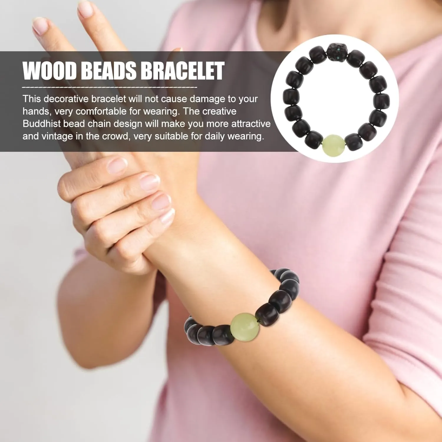 1pc Ebony Bracelet Buddhist Beads Pendant Wooden Bracelets Buddhist Beads Bracelets Buddhist Beads