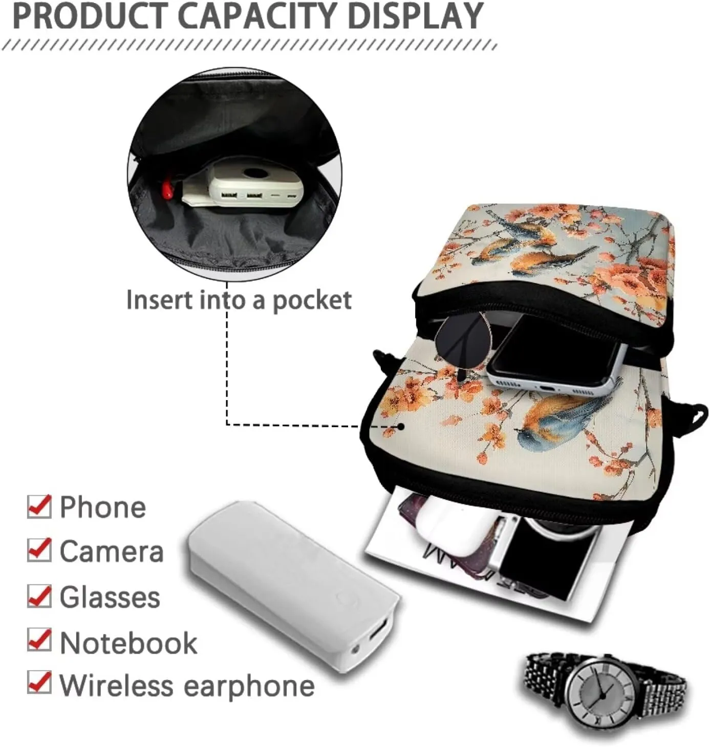 2 Layer Shoulder Bags Portable Satchel Crossbody Bag Chest Bag for Kids Girls Boys