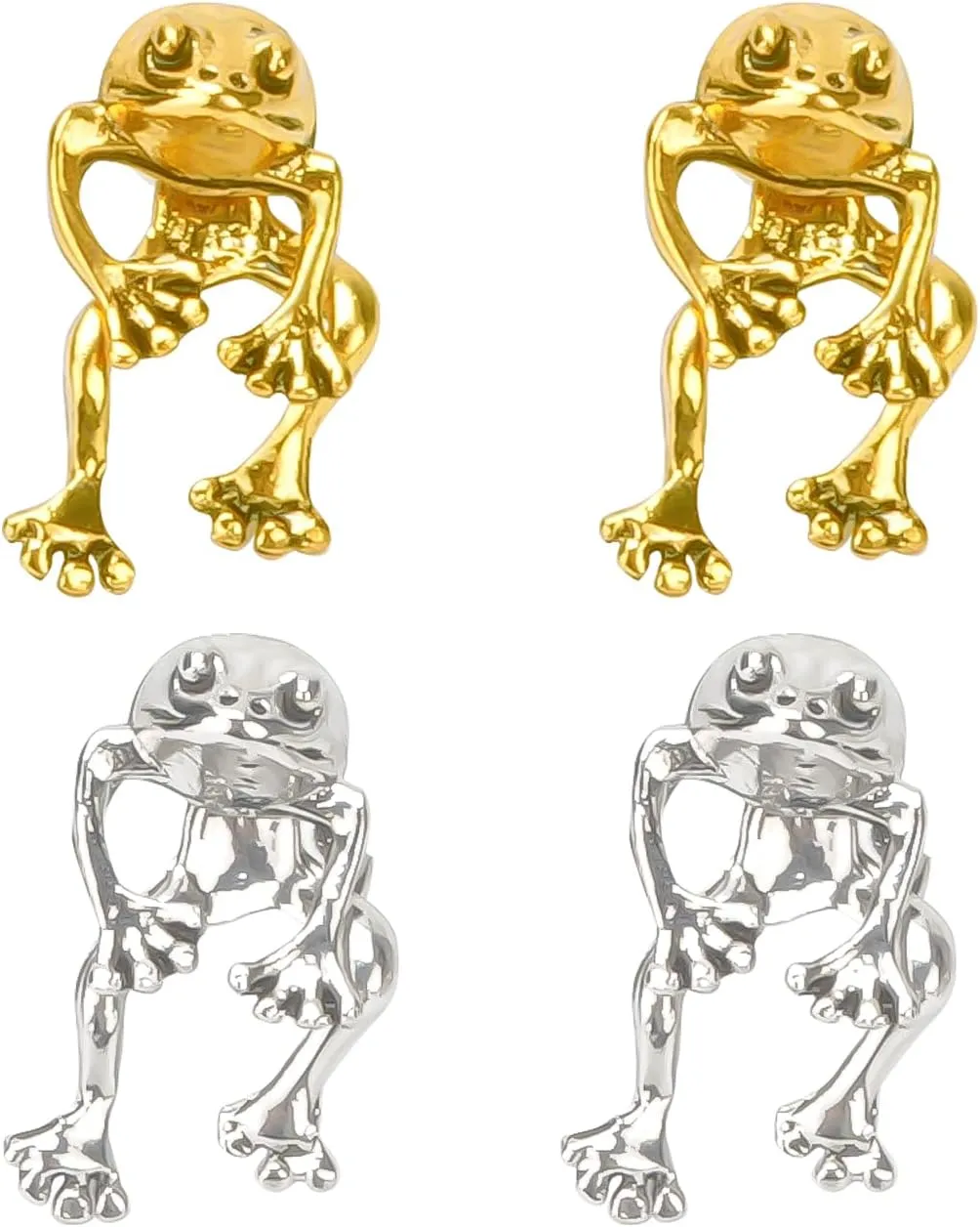 2 Pairs Vintage Frog Stud Earrings for Women 3D Sliver Frog Earrings Set Animal Post Studs Earrings Frog Jewelry Set Halloween Christmas Birthday Gift