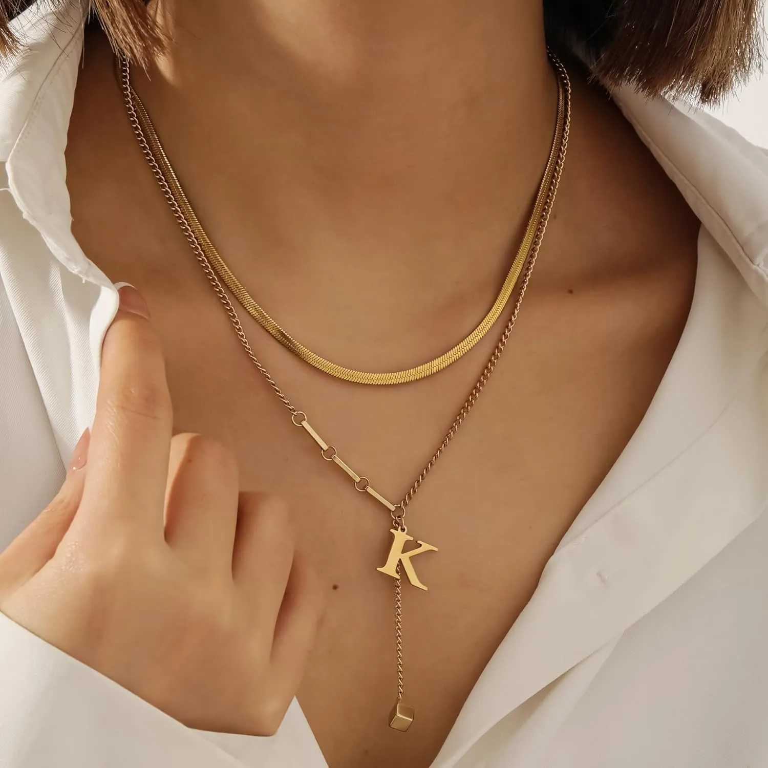 2-Pcs Initial Necklaces for Women ?C Trendy Gold Layered Necklaces Adjustable 14K Gold Plated Jewelry Y-Necklaces Gift for Her