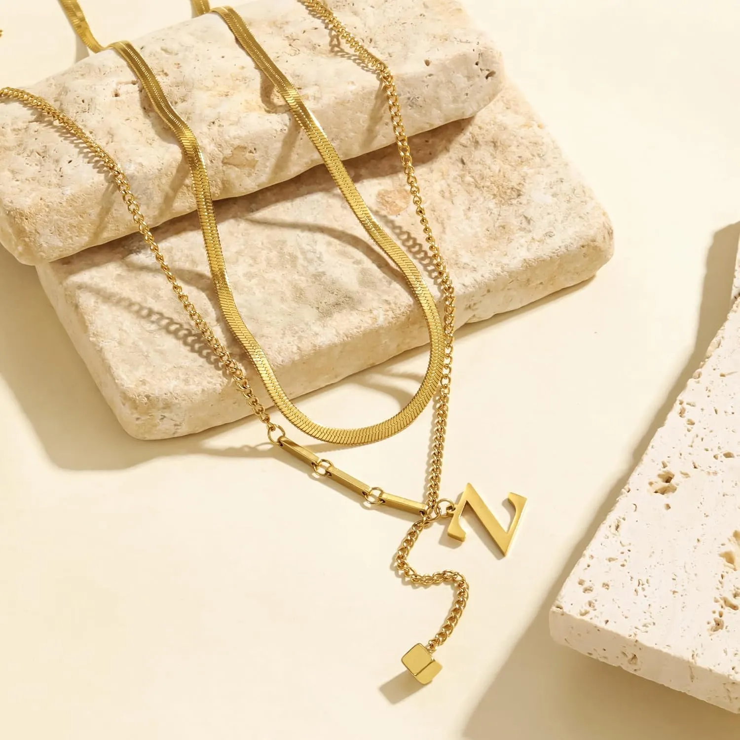 2-Pcs Initial Necklaces for Women ?C Trendy Gold Layered Necklaces Adjustable 14K Gold Plated Jewelry Y-Necklaces Gift for Her