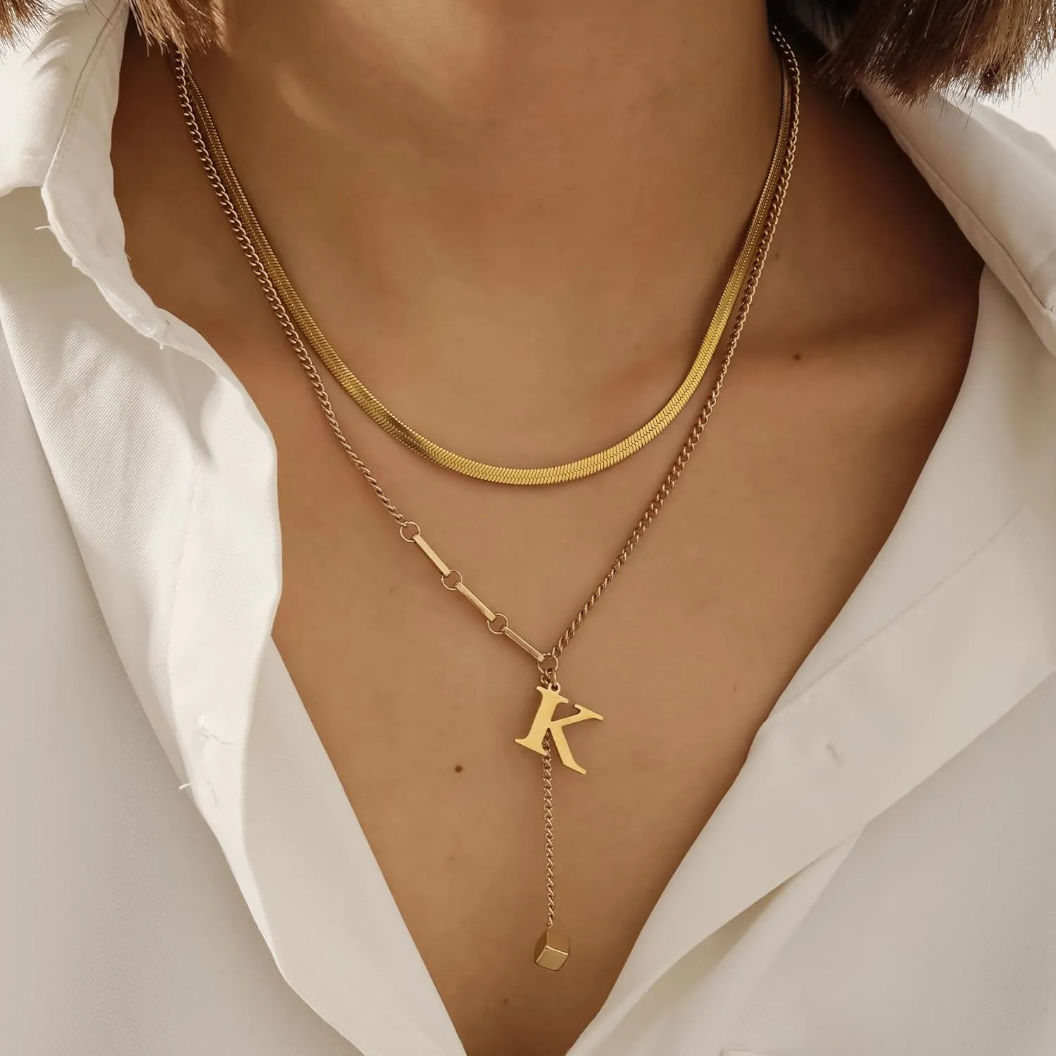2-Pcs Initial Necklaces for Women ?C Trendy Gold Layered Necklaces Adjustable 14K Gold Plated Jewelry Y-Necklaces Gift for Her