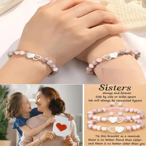 2 Pcs Natural Stone Bracelets Set Friendship Bracelets, Gifts for Women (with Quote Card)