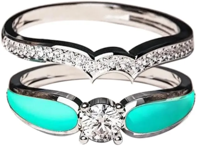 2 PCS Ring Set Natural Turquoise Diamond Rings Western Jewelry Turquoise Silver Rings for Women Girls Bohemian Joint Knuckle Rings Finger Ring Two-in-One Halo Ring Turquoise Jewelry Sparkling Natural Gemstone 5-11 Size