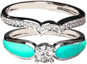 2 PCS Ring Set Natural Turquoise Diamond Rings Western Jewelry Turquoise Silver Rings for Women Girls Bohemian Joint Knuckle Rings Finger Ring Two-in-One Halo Ring Turquoise Jewelry Sparkling Natural Gemstone 5-11 Size