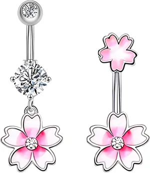 2 Pcs Silvery Belly Button Rings Surgical Stainless Steel Belly Rings Diamond Navel Piercing Jewelry with Cute Designs Belly Piercings Belly Button Ring for Women