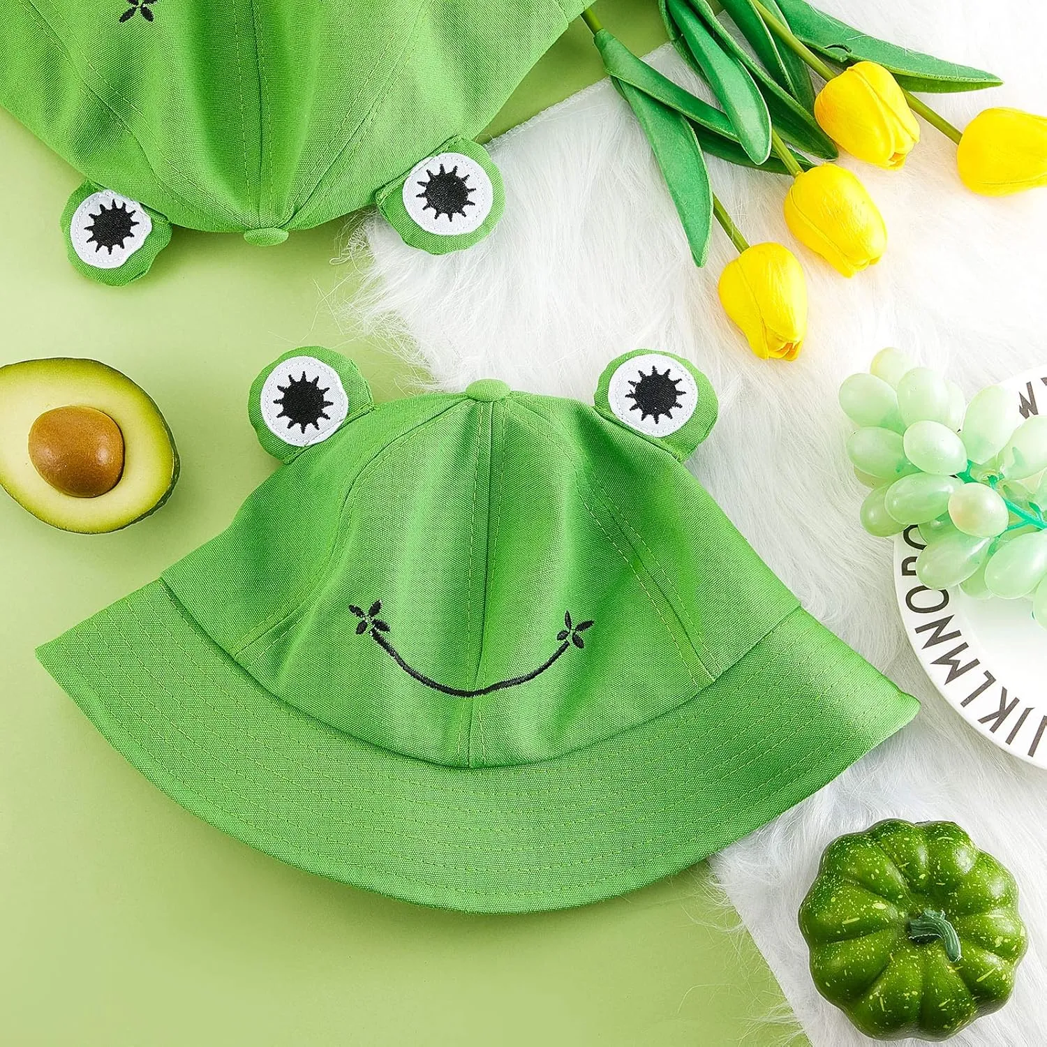 2 Pieces Frog Bucket Hat Fisherman Cotton Sun Protection Cap Wide Brim Fisherman Hat