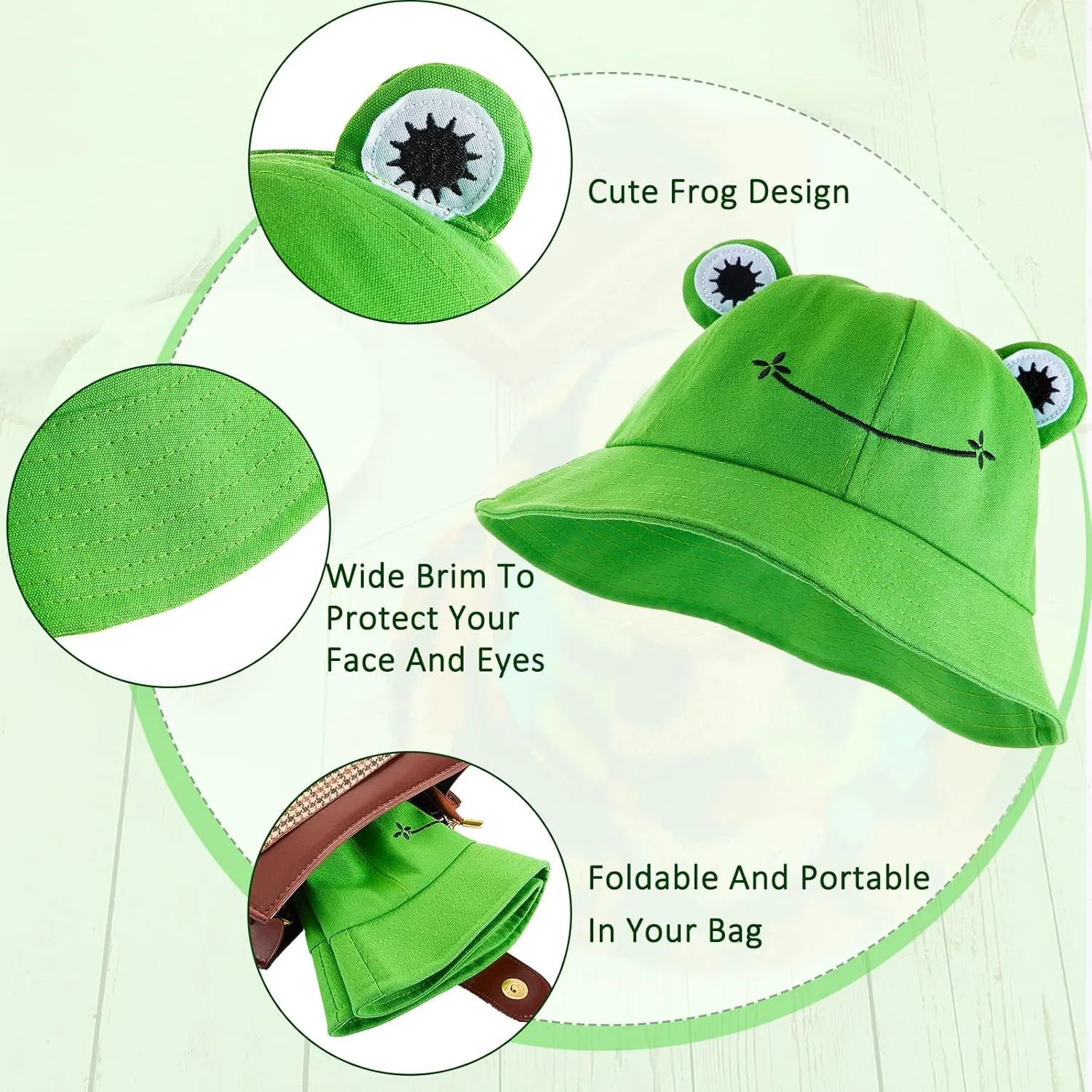 2 Pieces Frog Bucket Hat Fisherman Cotton Sun Protection Cap Wide Brim Fisherman Hat