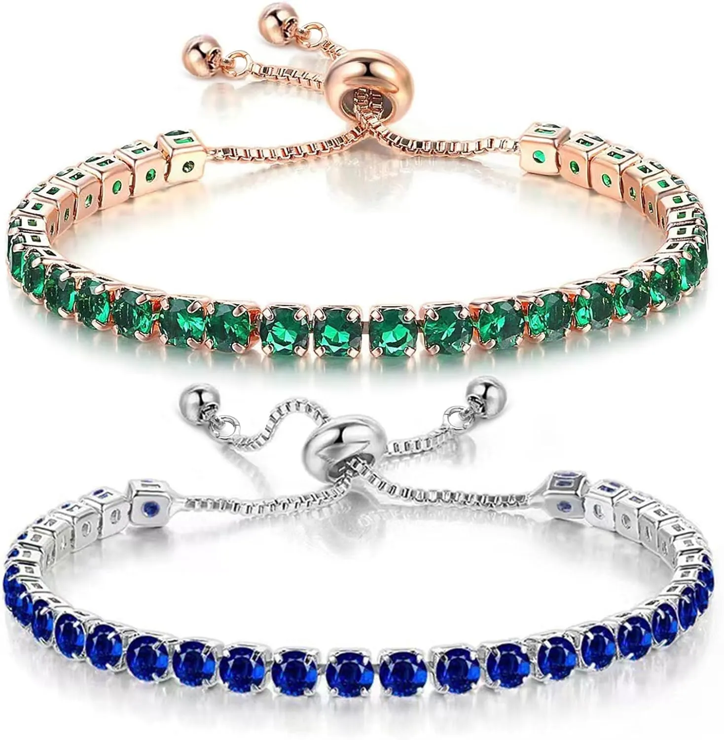 2 Pieces Tennis Bracelets for Women Cubic Zirconia Bracelet Rhinestone Adjustable Slider Bracelets