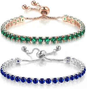 2 Pieces Tennis Bracelets for Women Cubic Zirconia Bracelet Rhinestone Adjustable Slider Bracelets