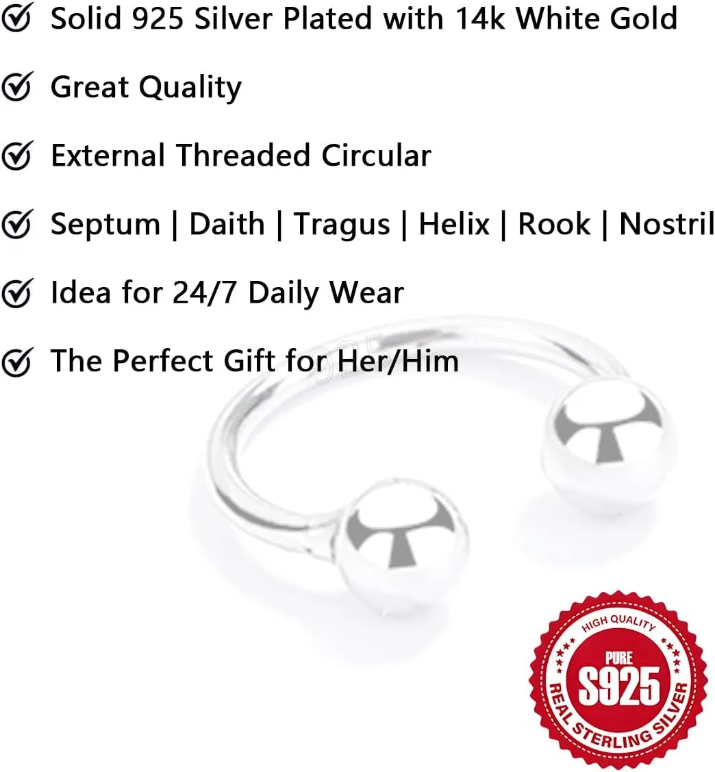 20G S925 Silver Horseshoe Septum Rings Minimalist Daith Helix Cartilage Earrings Piercings 14k Whitegold Plated Tragus Eyebrow Nose Lip Hoop Jewelry Gift for Her/Him, 6/8/10mm