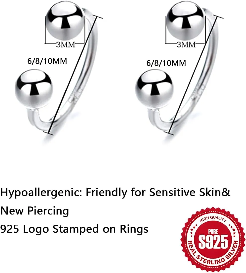 20G S925 Silver Horseshoe Septum Rings Minimalist Daith Helix Cartilage Earrings Piercings 14k Whitegold Plated Tragus Eyebrow Nose Lip Hoop Jewelry Gift for Her/Him, 6/8/10mm