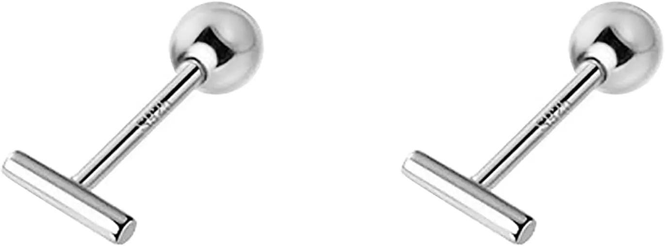 20G Tiny Bar Stud Earrings for Women Silver Plated Hypoallergenic Cute Mini Small Screw Back Studs Cartilage Tragus Post Dainty Minimalist Wedding Birthday Party Jewelry Gifts