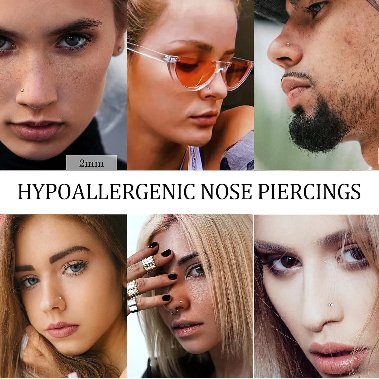 24PCS 20G Nose Ring Studs Stainless Steel Nose Rings Hoop Bone Screw L-Shaped Nose Studs 8MM Hoop Nose Piercing Jewelry for Women Men