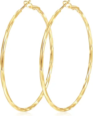 2MM Thin Gold Hoop Earrings Sterling Silver Post Hoop Earrings For Women Diamond-Cut Gold Hoops Earrings 14K Gold Plated Hoops Earrings Lightweight Hypoallergenic Oversize Gold Earrings For Women