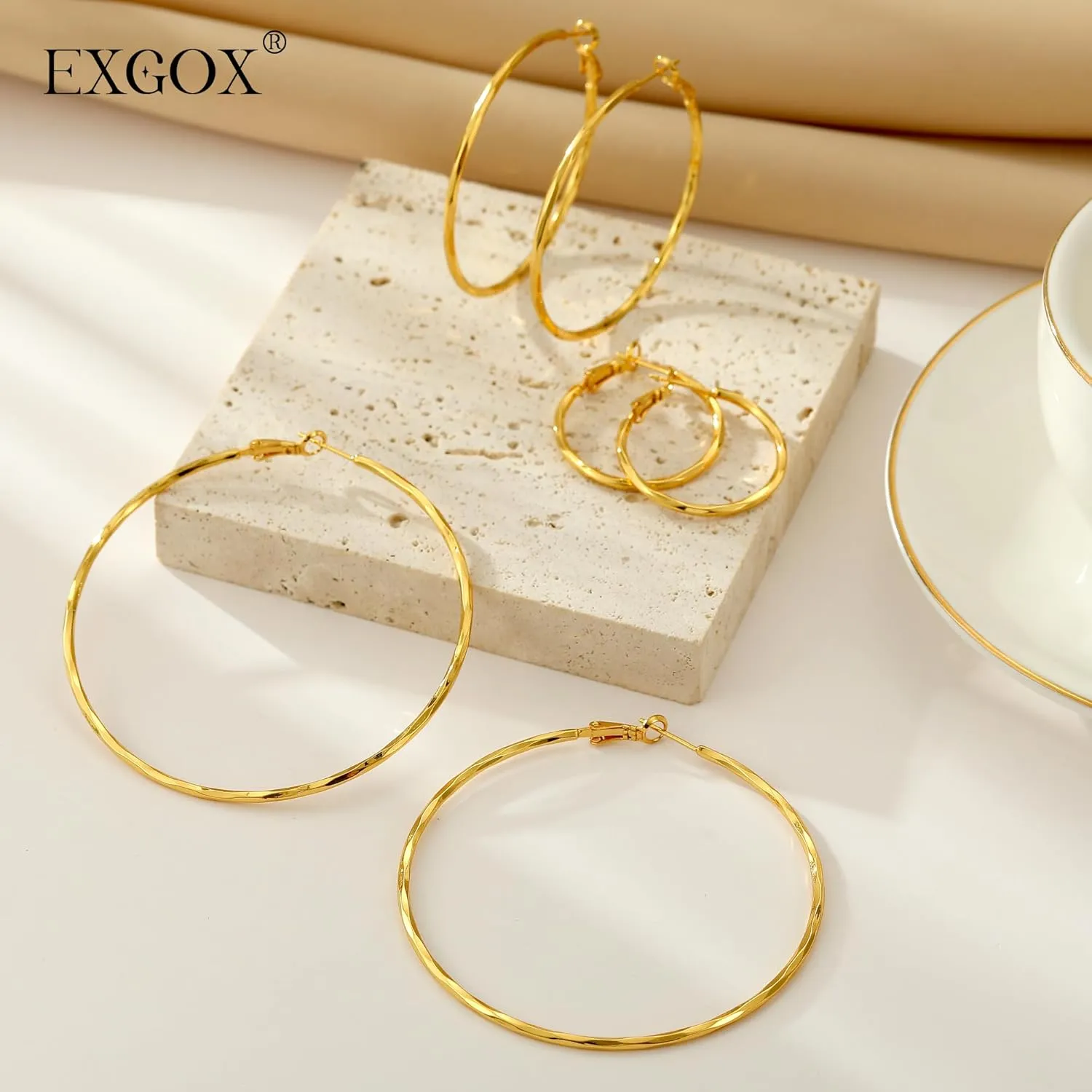 2MM Thin Gold Hoop Earrings Sterling Silver Post Hoop Earrings For Women Diamond-Cut Gold Hoops Earrings 14K Gold Plated Hoops Earrings Lightweight Hypoallergenic Oversize Gold Earrings For Women