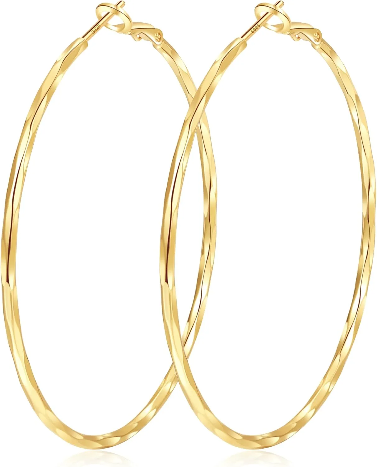 2MM Thin Gold Hoop Earrings Sterling Silver Post Hoop Earrings For Women Diamond-Cut Gold Hoops Earrings 14K Gold Plated Hoops Earrings Lightweight Hypoallergenic Oversize Gold Earrings For Women