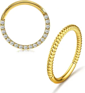 2Pcs 16G 10mm Clear CZ Gold Twisted Nose Rings Hoop s Conch Daith Helix Tragus Lobe Snug Body Piercing Jewelry Segment Rings