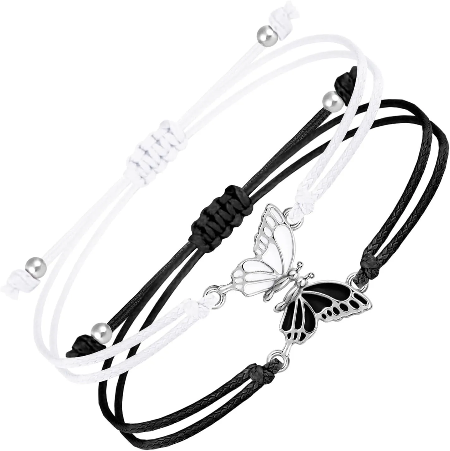 2Pcs Butterfly Matching Bracelets BFF Csouple Bracelets Adjustable Handmadec Braided Strand Best Friends Bracelets Friendship Charm Bracelet Woven Beaded Bracelets for 2-Butterfly Valentine's Day Jewelry Gifts for Women Men Couples Wife