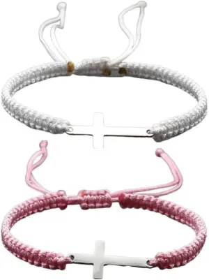 2Pcs Cross Bracelets for Women Men Teens Handmade Multicolor Woven String Bracelets Adjustable Rope Braided Friends Couple Bracelets Lucky Jewelry Gift