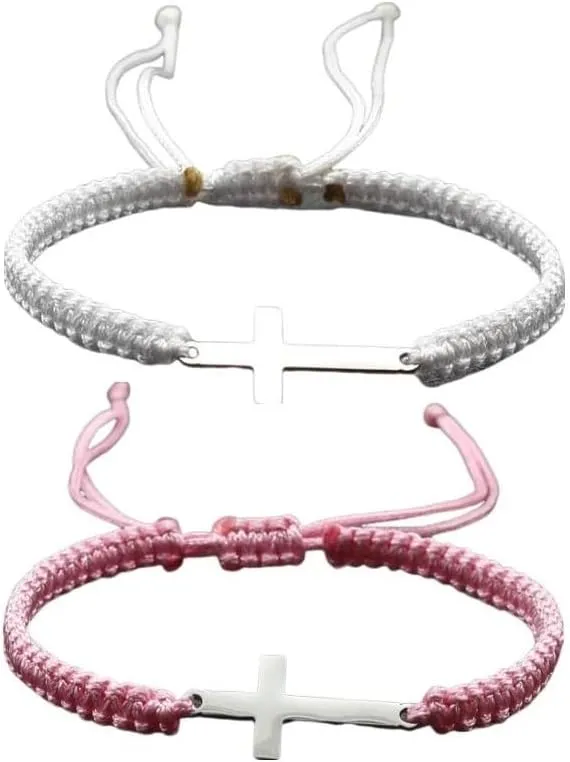 2Pcs Cross Bracelets for Women Men Teens Handmade Multicolor Woven String Bracelets Adjustable Rope Braided Friends Couple Bracelets Lucky Jewelry Gift