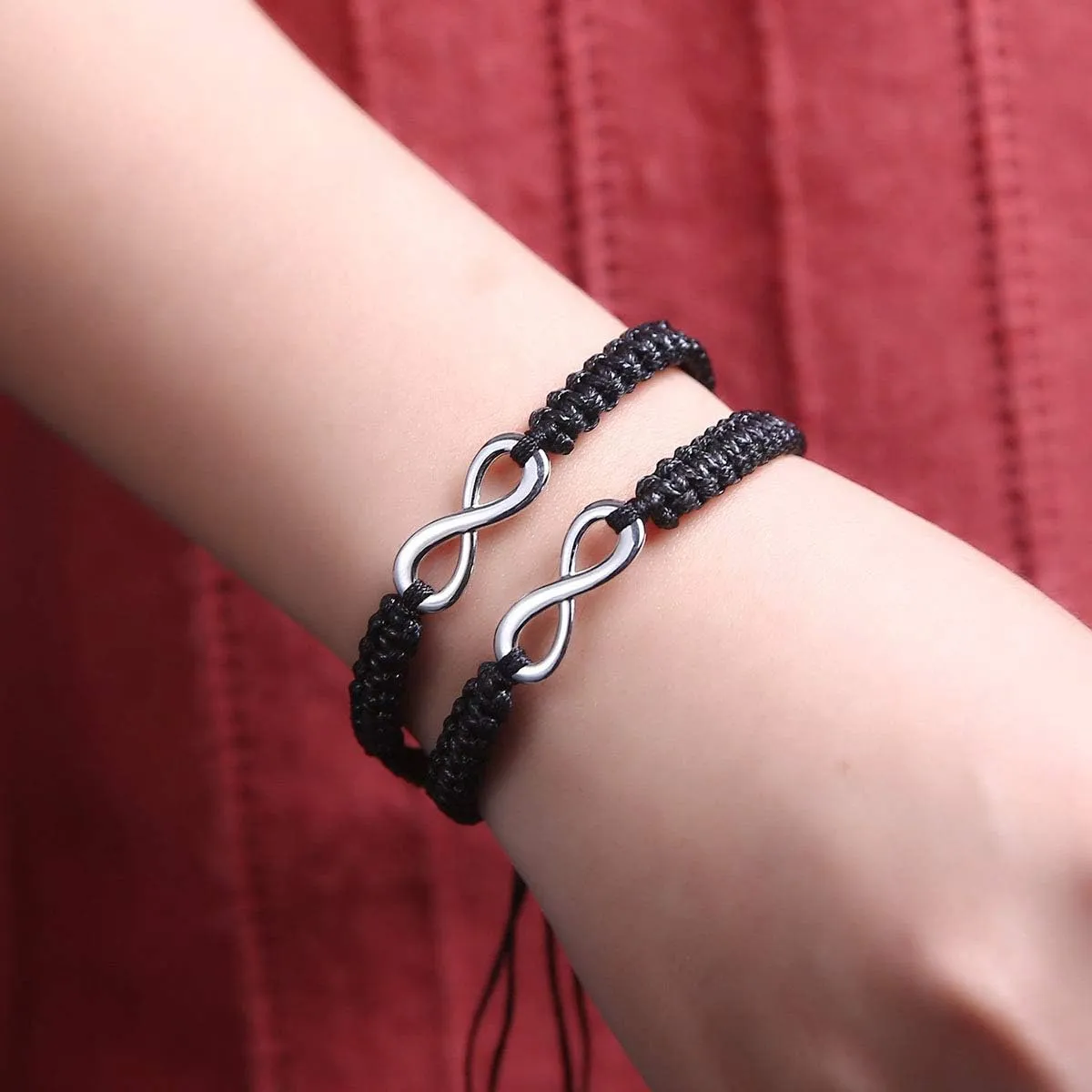 2Pcs Infinity Distance Couple Braided Handcrafted His and Hers Bracelet Adjustable Lovers Bracelet Forever Friend
