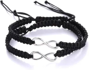2Pcs Infinity Distance Couple Braided Handcrafted His and Hers Bracelet Adjustable Lovers Bracelet Forever Friend