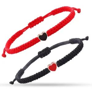 2pcs String Bracelet,Valentines Day Matching Heart Bracelets Set Handmade Woven Bracelets Adjustable Rope Bracelets for Teen Girls Boy Couples Birthday Gifts (red and black)