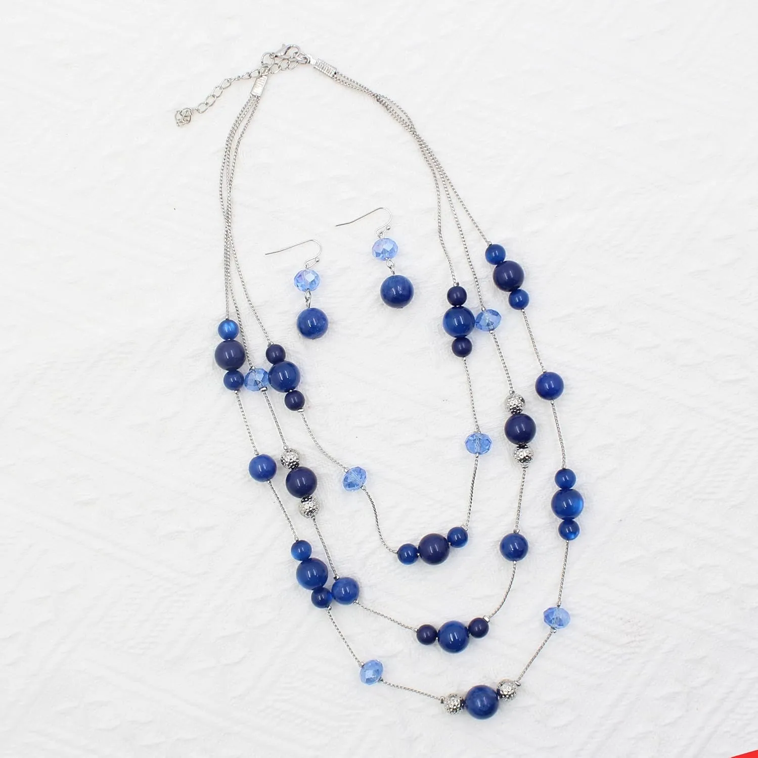 3 Layered Handmade Beads Necklaces 18-23 Dainty Chain Illusion Statement Necklaces Set Multi Color Boho Choker Necklace and Earrings Set Gifts