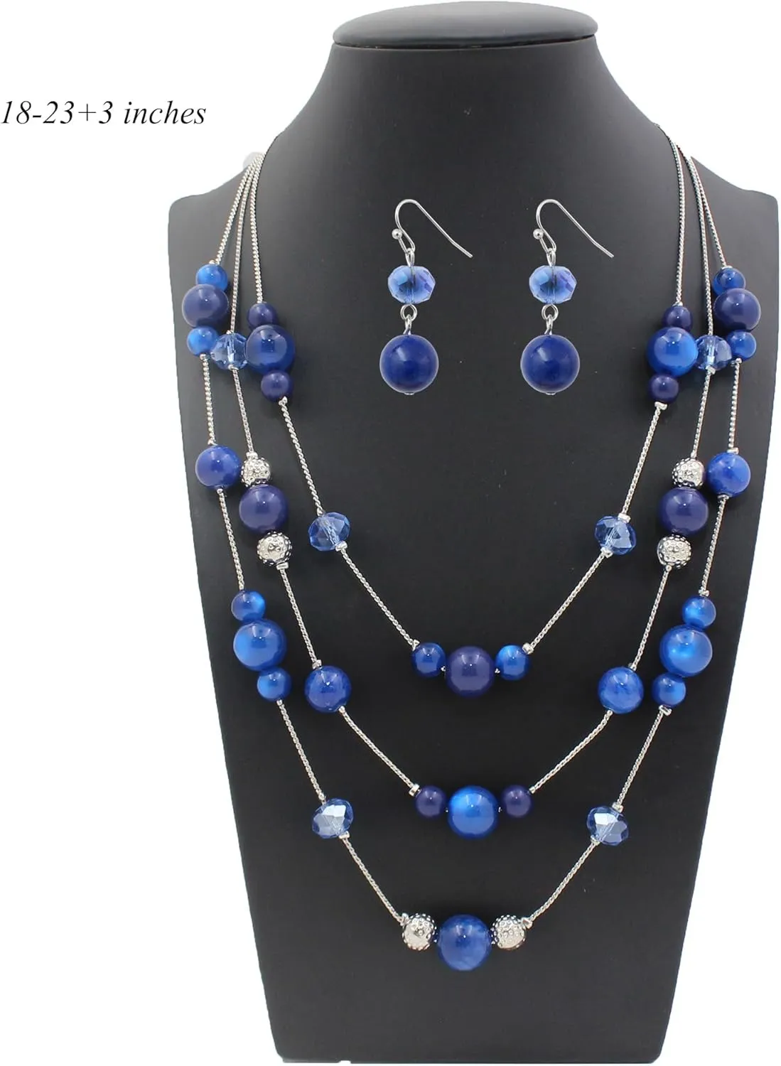 3 Layered Handmade Beads Necklaces 18-23 Dainty Chain Illusion Statement Necklaces Set Multi Color Boho Choker Necklace and Earrings Set Gifts