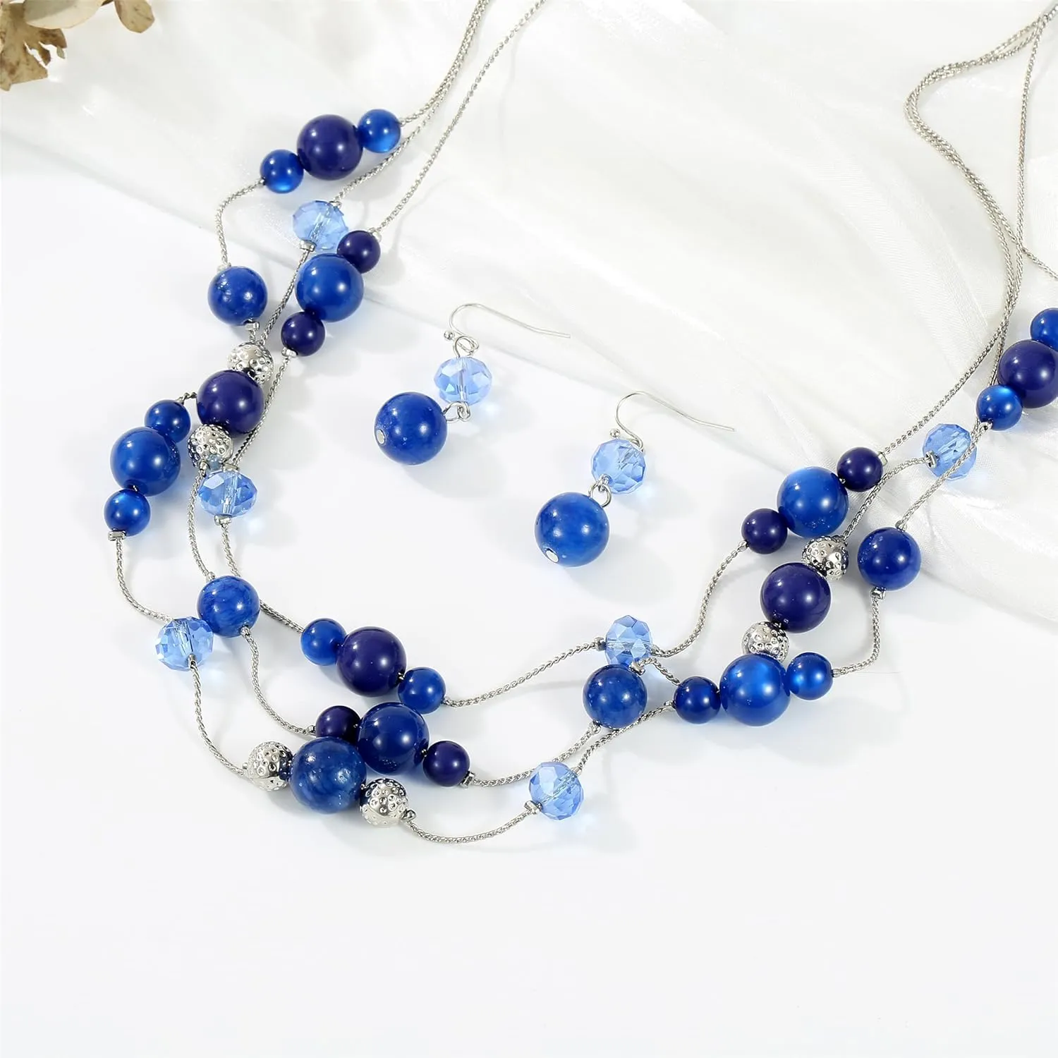 3 Layered Handmade Beads Necklaces 18-23 Dainty Chain Illusion Statement Necklaces Set Multi Color Boho Choker Necklace and Earrings Set Gifts