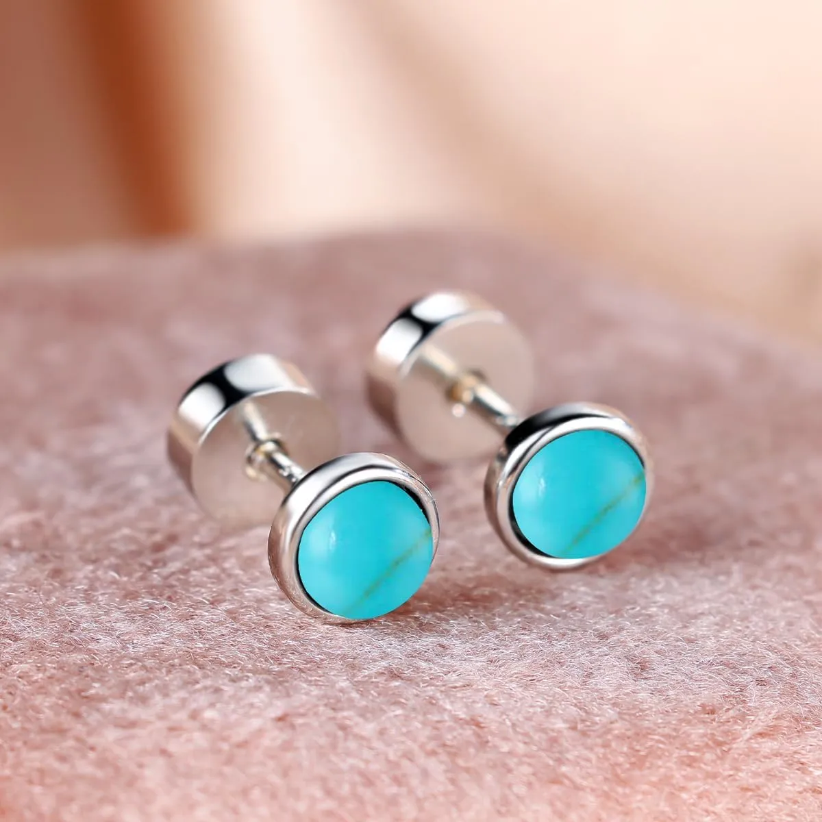 3 Pair 925 Sterling Silver Flat Back Moonstone Turquoise Stud Earrings for Women Cartilage Earrings Set Jewelry Gifts
