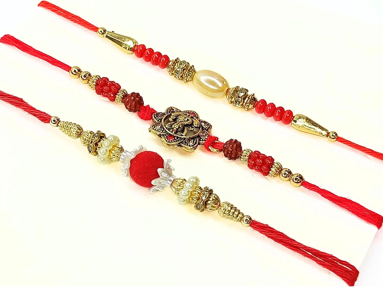 3 Pc Rakhi for Brother Bhaiya Bhabhi Lumba Rakhi Traditional Handmade Assorted Designer Rakhi Set Rakhi Thread Rakhdi Bracelets Rakshabandhan Gifting Gift